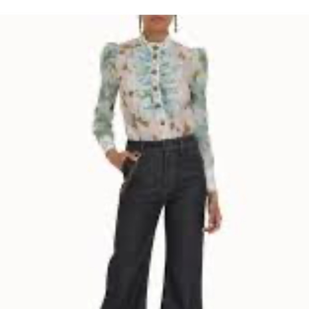 Zimmerman rhythm ruffled patchwork print silk blo… - image 1